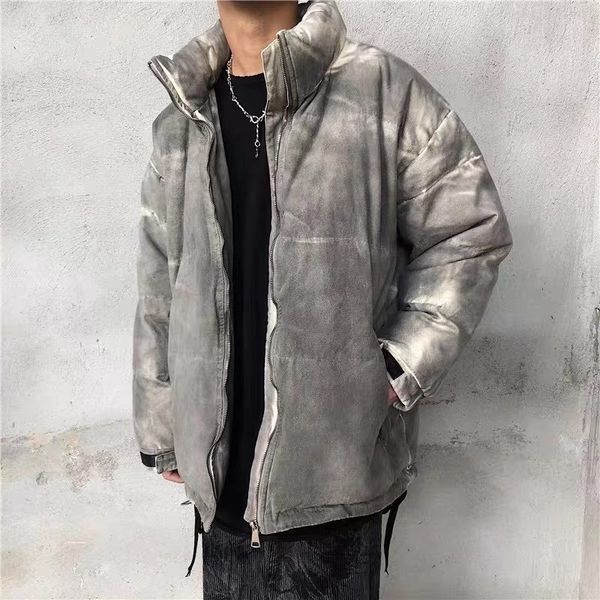 

2021 New High Street Tie-dye Gradient Winter Man and Woman Washed Retro Bulk Hot Cotton Quilted Overslapping Jacket Clothes YUUQ, Black