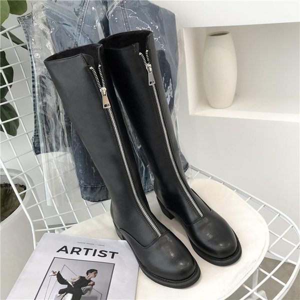 

boots 2021 ins fashion women black block high heels thigh winter warm plush long round head knee shoes1