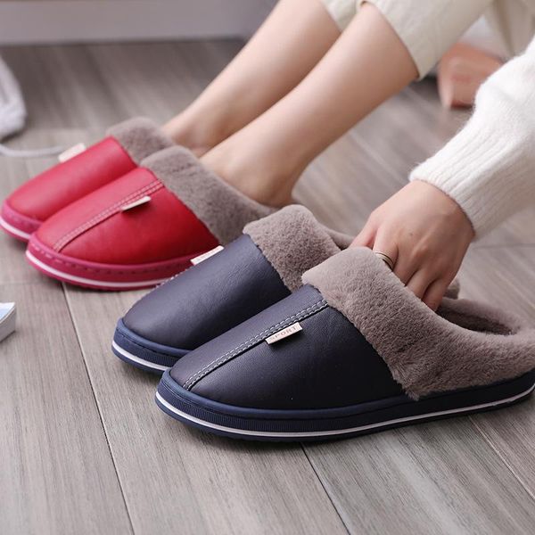 

slippers home winter plush keep warm flat men women pu fur soft comfort shoes sewing interior slipper furry slides, Black