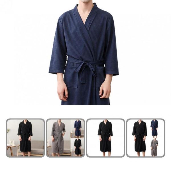 

men's thermal underwear loose terrific cardigan men sleeping gown discolored pajamas soft for bedroom, Black;white