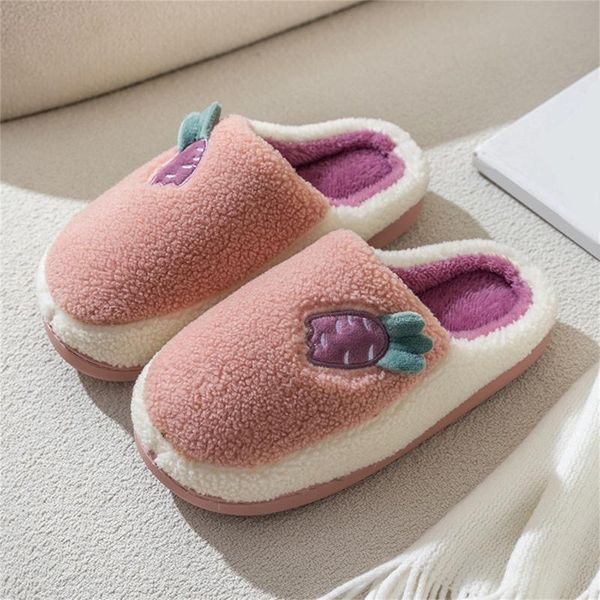 

slippers women's cotton pineapple plush home warm couple style indoor bedroom non-slip soft floor shoes, Black