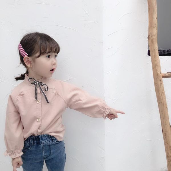 

shirts spring cute girls corduroy thin long sleeve girl casual solid color bowknot shirt kids clothes, White;black