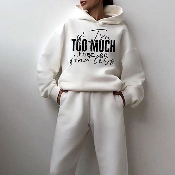 

women's two piece pants women casual 2 pieces hoodies set too much letter oversize diy sweatsuits elastic sports pullover suit custom d, White