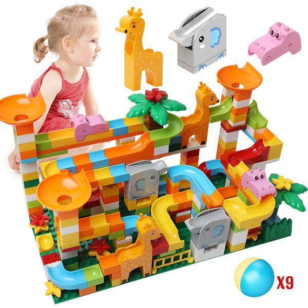 

DIY Compatible Marble Race Run Slide Big Building Blocks City Funnel Maze Balls Animal Figures Bricks Toys for Children