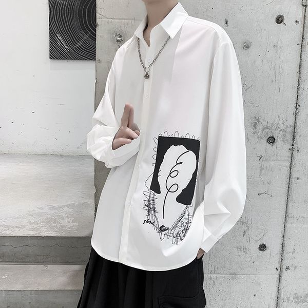 

2021 new korean style men's hawaiian trendy clothes long sleeve white shirt camisa social masculina streetwear shirts -3xl wkgc