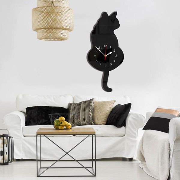 

wall clocks creative clock home decoration wagging tail cat children's room cartoon acrylic art