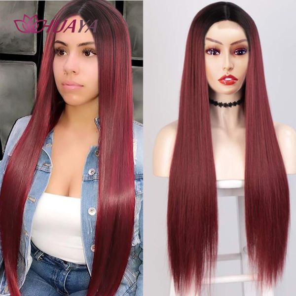

synthetic wigs huaya black red ombre silky straight lace front wig natural for women cosplay middle part hairstyles