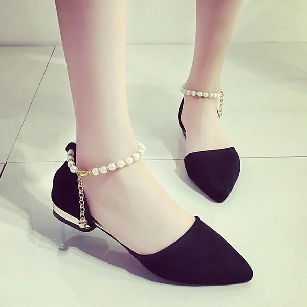 

summer new flat with a low-heel buckle women's shoes pointed sandals pearl string apartments 2021698 kdbp, Black