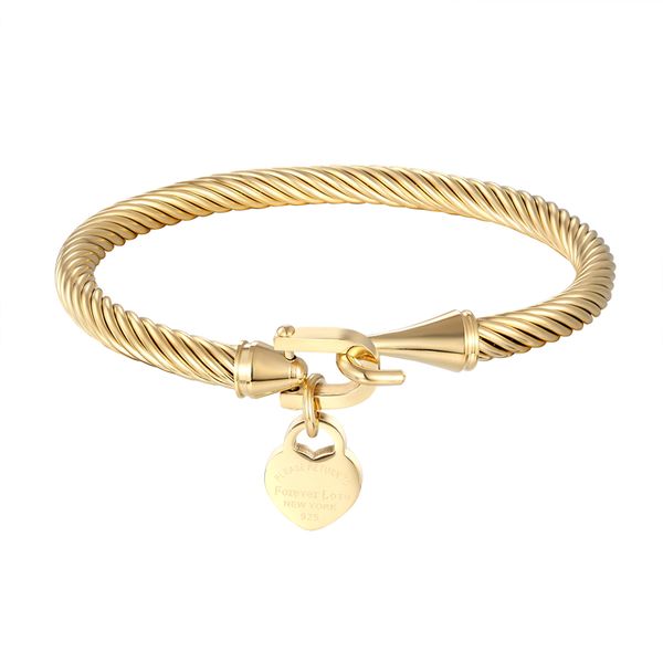 

forever love peach heart charm bracelet & bangle gold color wire jewelry bijoux stainless steel women bangle, Black