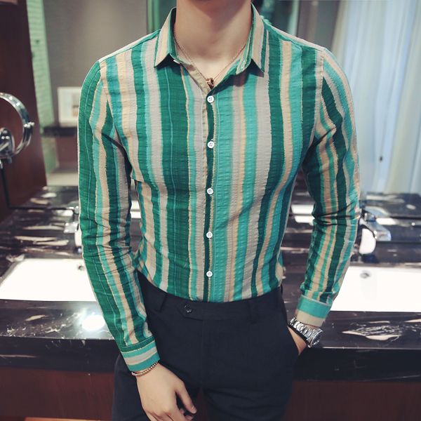 

male business striped mode formal casual dress shirts fine fitting long sleeve streetwear social shirt tock, White;black