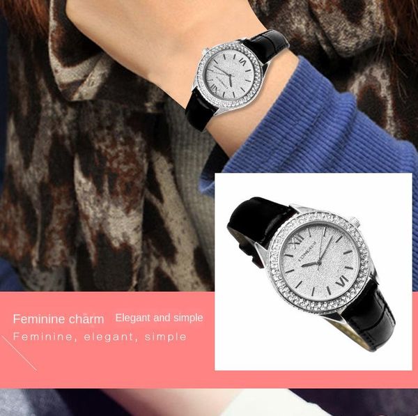 

wristwatches korean fashion ladies watches diamond stars waterproof casual leather minimalist students female quartz watch 30bar, Slivery;brown