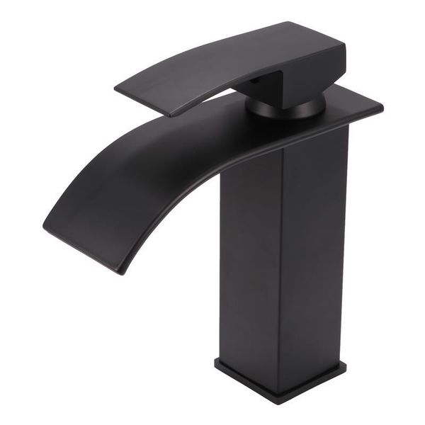 

bathroom sink faucets deck mounted tap waterfall-like outflow chrome-plated brass silver black single handle faucet kitchen basin
