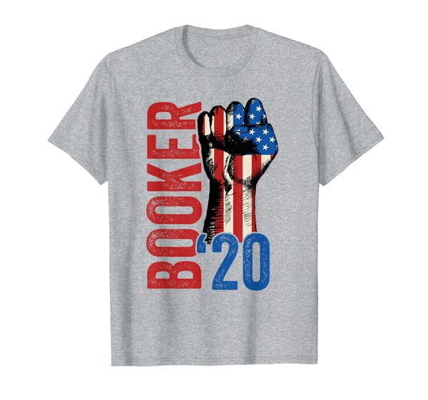 

cory booker for president 2020 raised resistance fist t-shirt, White;black