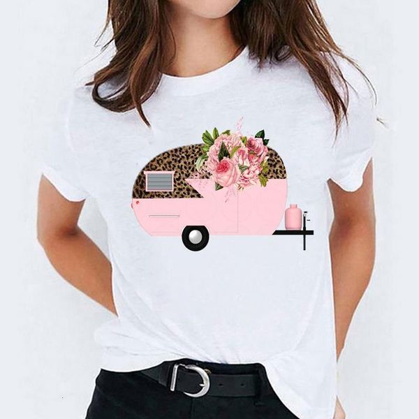 

t shirt for women cartoon leopard camper cute watercolor 90s ladies print lady t-shirts womens graphic female tee t-shirt, White