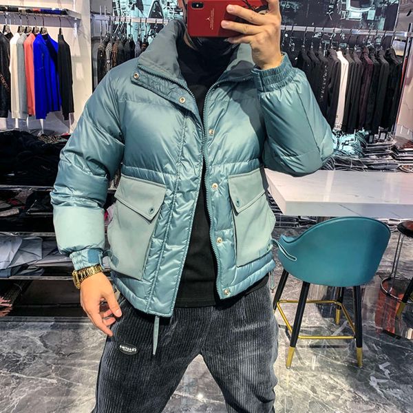 

winter new white duck warm solid color multi pocket trend short casual coat men's down jacket high quality, Black