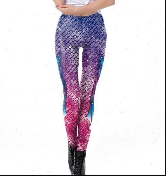 

mermaid leggings simulated fish scales 3d printed fitness leggings women elastic causal leggings leggins mujer, Black