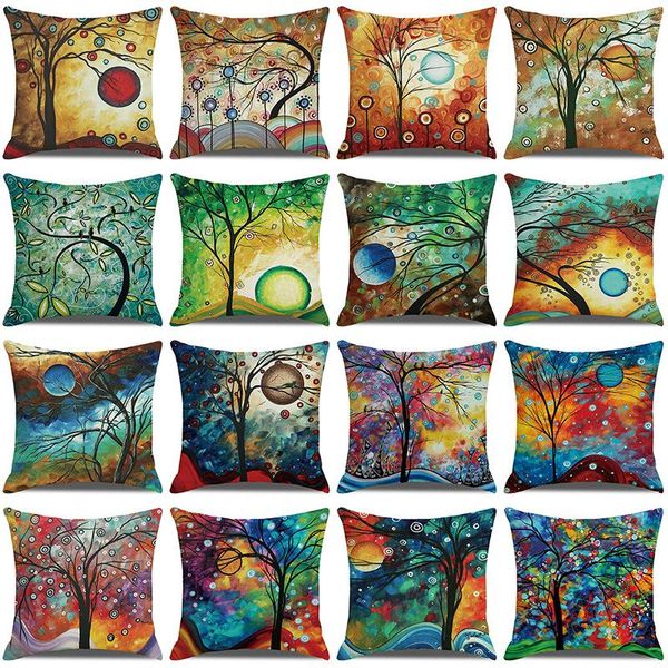 

cushion/decorative pillow hand-painted retro rural color cities 45*45cm cushion cover linen throw car home decoration decorative pillowcase