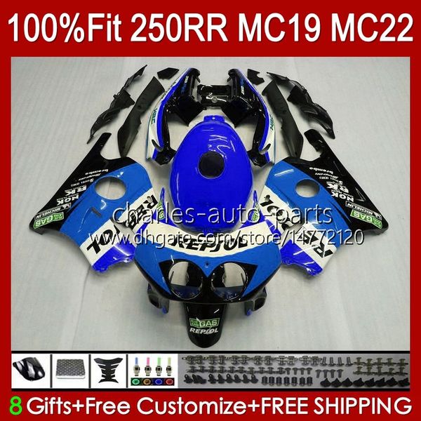 Injeção de carroçaria para HONDA CBR 250RR 250 RR CC 250R MC19 88-89 Corpo 112HC.192 CBR250RR 88 89 CBR250 RR CC 1988-1989 CBR 250cc 1988 1989 OEM Jogo de Fairing Repsol Azul