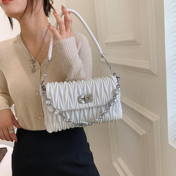 

evening bags retro white fold bag female 2021 autumn style small fragrance shoulder chain one square
