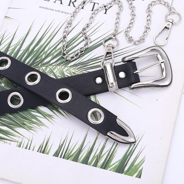 

belts explosive silver buckle decorative belt hollow eye decoration ladies fashion chain punk style 2.3cm wide, Black;brown
