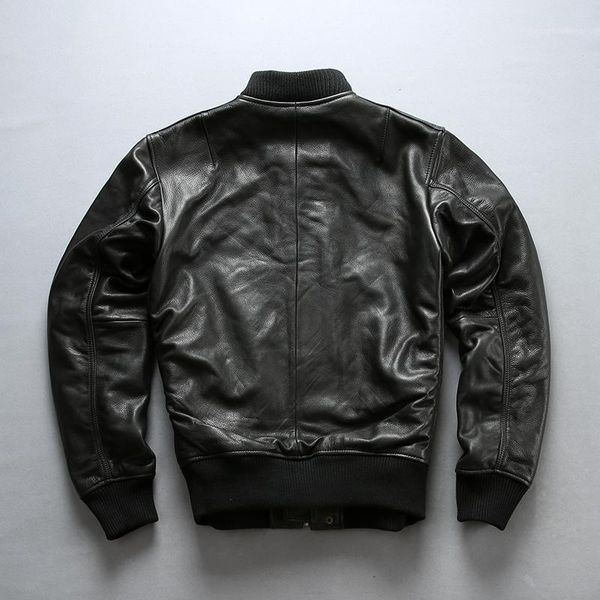 

one 2021 ma baseball jacket black cow leather men slim fit casual coat for calf skin flight male men's & faux