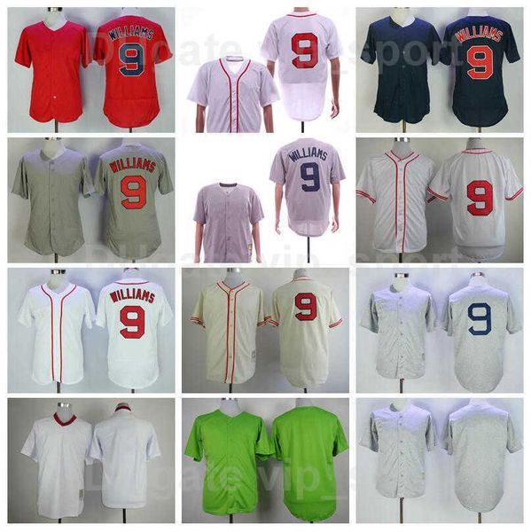 

vintage baseball 9 ted williams retro jersey retire 1914 1936 1967 cooperstown stitched navy blue white red green color pullover cool base, Black