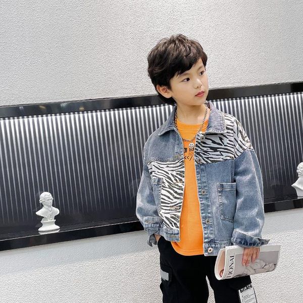 

jackets spring autumn juvenile fashion denim jacket boy contrast stitching clothing kids bule lapel single-breasted coat 5 9 10 12y, Blue;gray