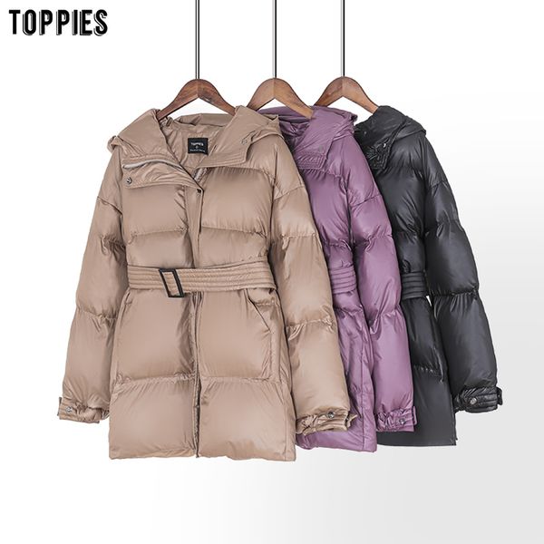 

ies winter hooded jacket coat women parkas belt puffer jacket oversized outwear women clothing 201007, Black