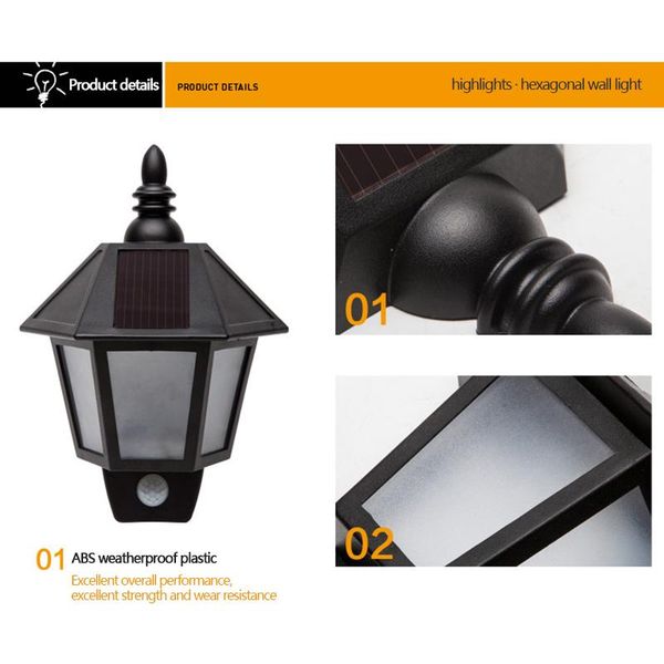 

outdoor wall lamps waterproof pir infrared body motion & light sensor solar power panel led yard garden lamp on/off switch