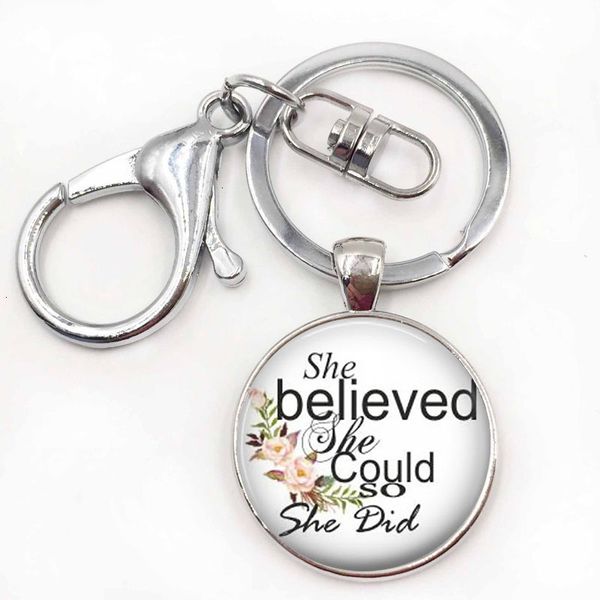 

she believed she could so she did key chains literary jewelry quote key chains girl birthday graduation inspirational key rings, Slivery;golden