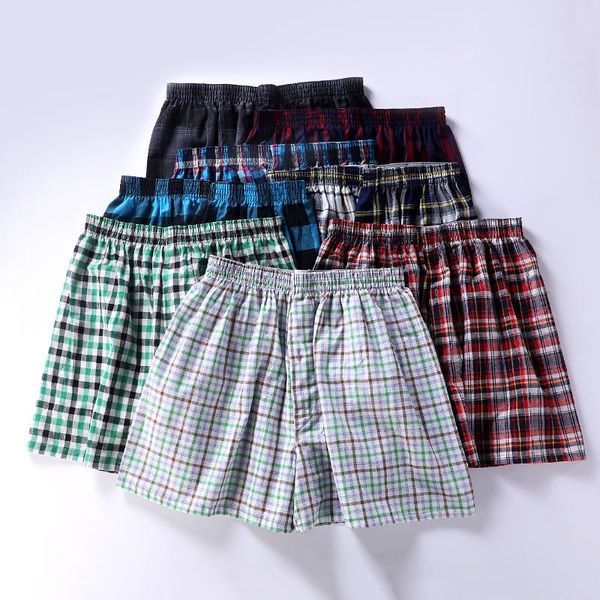 

classic plaid men's boxers cotton mens underwear trunks woven homme arrow panties boxer with elastic waistband shorts loose men, White;black