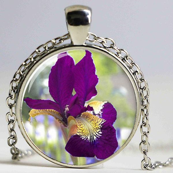 

pendant necklaces burgundy iris necklace, a tall plant with long leaves and large purple flowers necklace print po flower, Silver