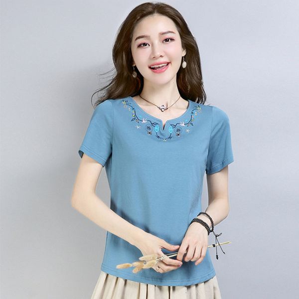 

2021 cotton short sleeve summer new loose embroidery women casual plus size t-shirts mmyh, White