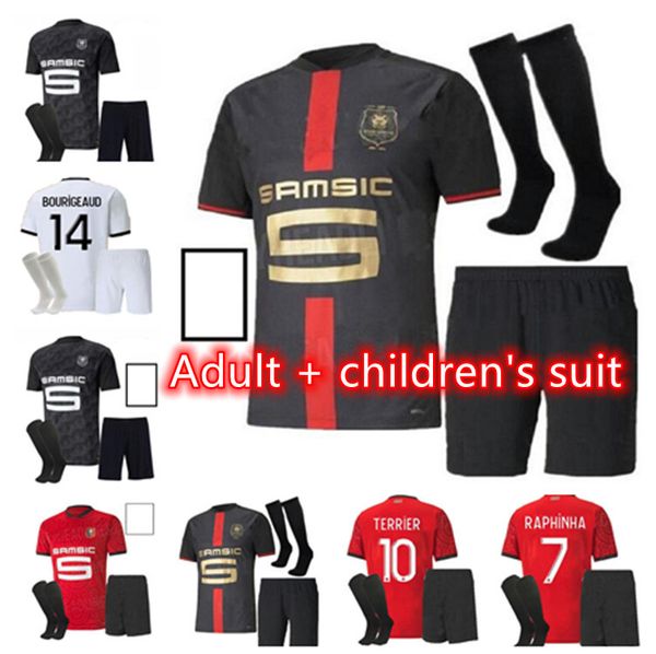 

+ kids kit 20 21 rennes soccer jersey 2021 raphinha niang terrier j.martin stade rennais fc bourigeaud home away football shirts, Black;yellow
