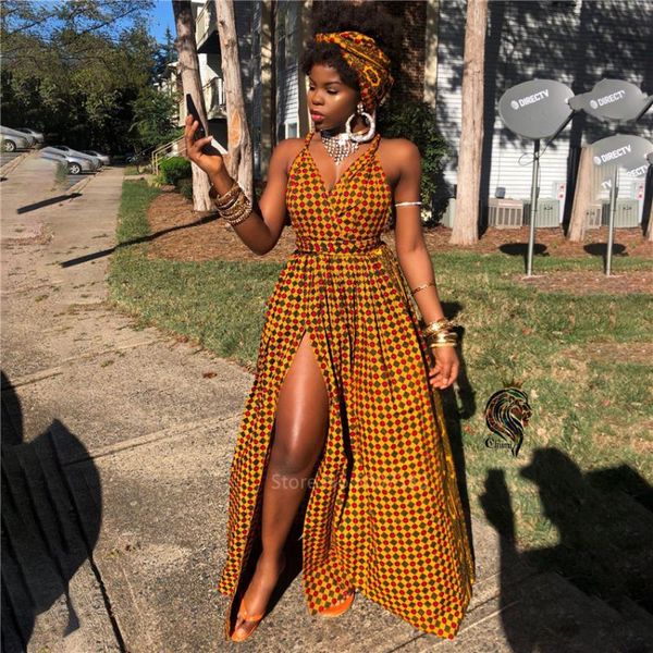

ethnic clothing african clothes 2021 robe africaine fashion long dress split dresses for women dashiki print diy bandage sleeveless, Red
