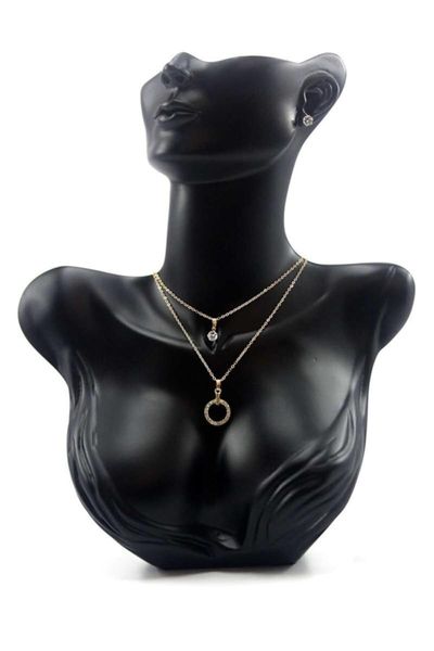 

earrings & necklace women's fashion jewelry stone circular themed 2pcs, Silver