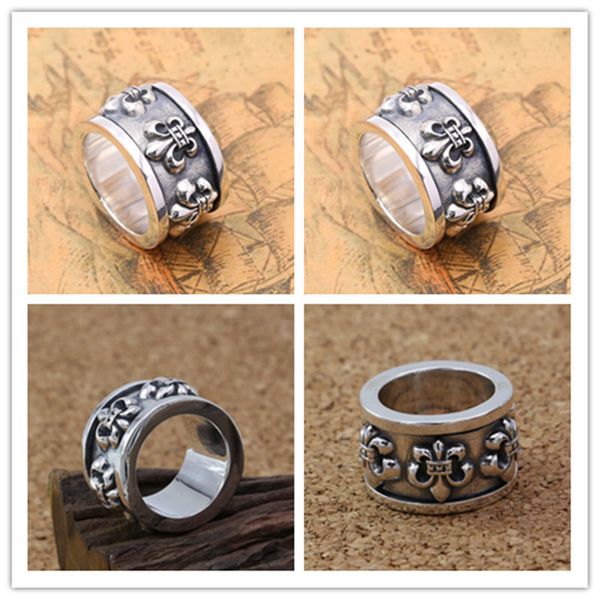 

925 sterling silver vintage handmade anchors thick band rings american european punk gothic designer antique silver luxury jewelry