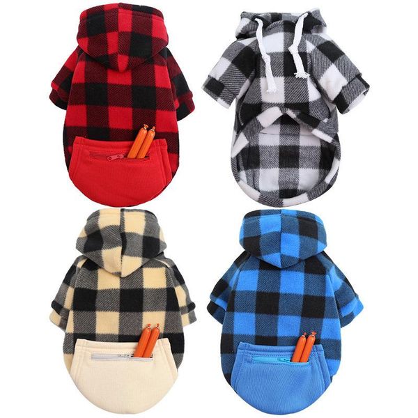 

dog apparel xs-5xl warm pet hoodie cat clothes plaid jacket with zipper pocket for small medium large dogs puppy kitten coat clothing