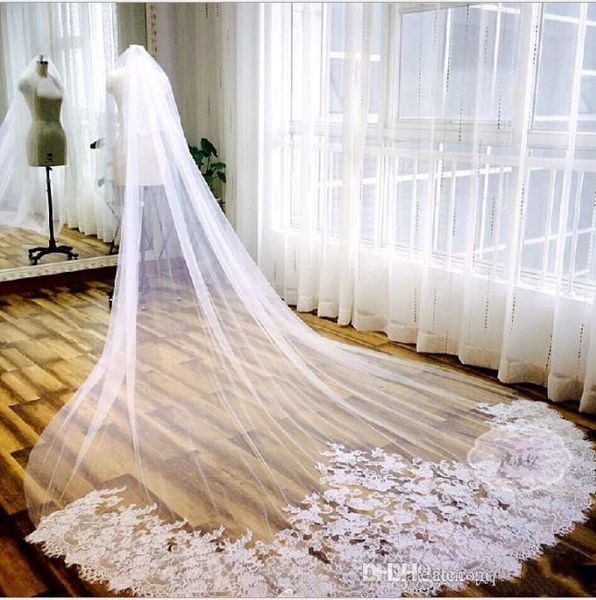

bridal veils 2021 elegant white ivory lace 3m long 1t appliqued wedding veil in stock cathedral accessories with comb, Black