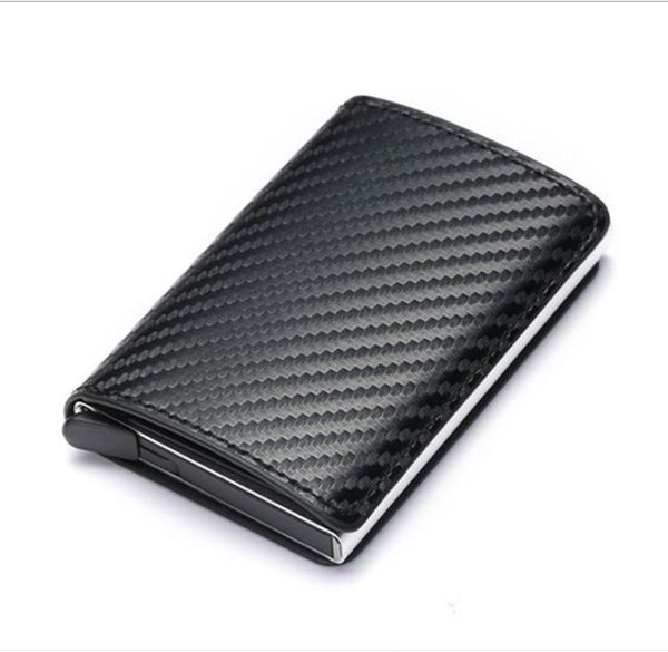 

card holders carbon fiber holder wallets men brand rfid black magic trifold leather slim mini wallet small money bag male purses, Brown;gray