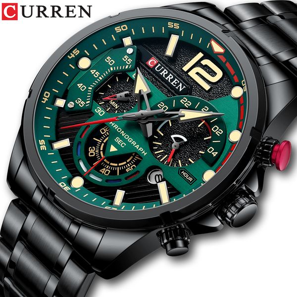 

curren new green mens watches brand luxury stainless steel quartz watch men sport date male clock waterproof wristwatch, Slivery;brown
