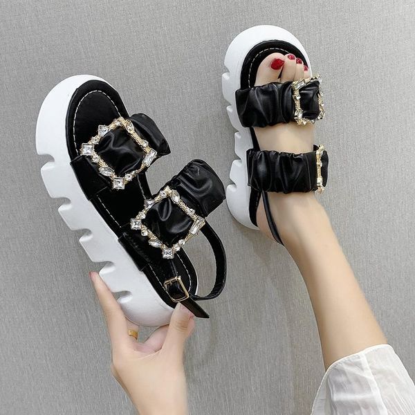 

sandals 2021 summer rhinestone thick bottom women breathable comfortable non-slip ladies walking beach shoes, Black
