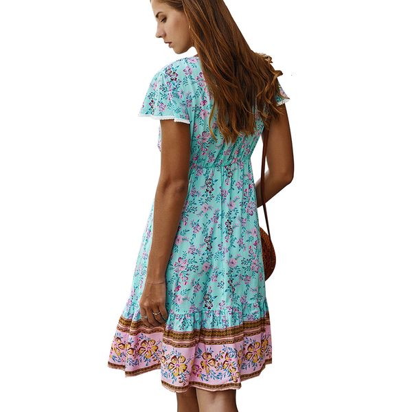 

spring summer women 2020 casual fashion v neck floral print party es ladies elegant vintage boho vestidos swfl, Black