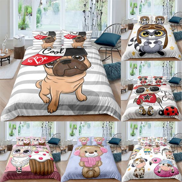 

3d cartoon animals bedding set  cute printed duvet cover bedcloth 2/3pcs home textil luxury bedspread