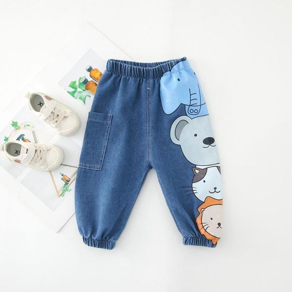

2021 children girls boys cute animal printed casual jeans trousers spring autumn baby pants kids denim harem pant clothes 1-8age, Blue