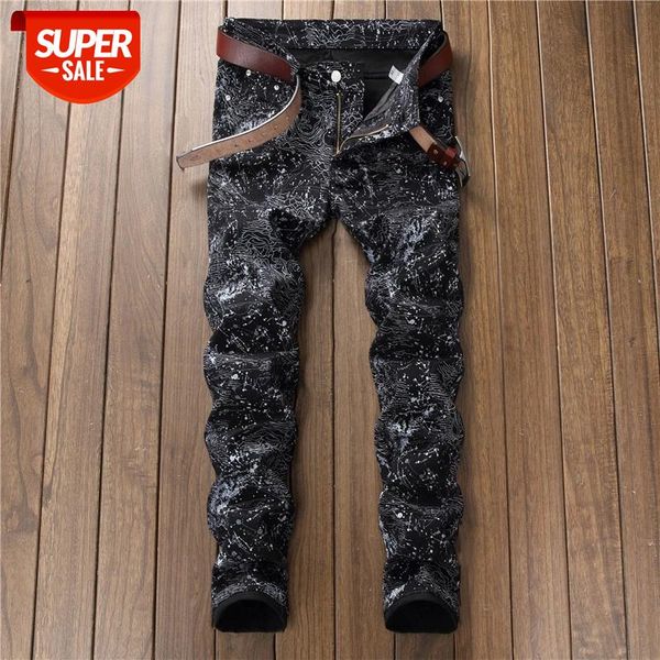 

new fashion 2021 autumn spring hole jeans men's ripped skinny biker destroyed denim trousers #bc8v, Black