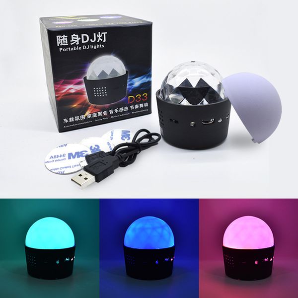 Автомобильный портативный DJ лампа светодиодные фонари Step Star Sky Топ Trystal Magic Ball USB зарядки голосовой контроль Рождественская атмосфера D33