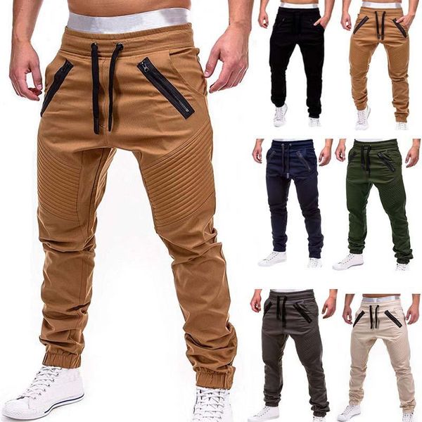 

new casual solid pants full length cargo pants men drawstring joggers sweatpants plus size 4xl mid waist trousers men streetwear, Black