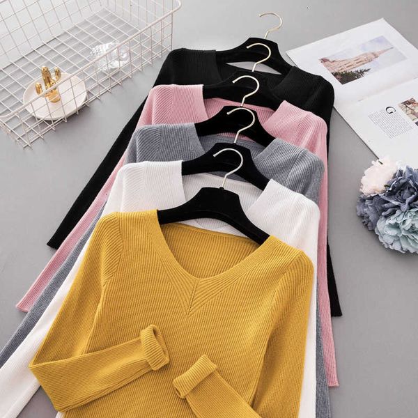 

autumn pullover women v neck sweater knitted jumper womens sweaters winter for women sweaters and pullovers trui dames 201120, White;black