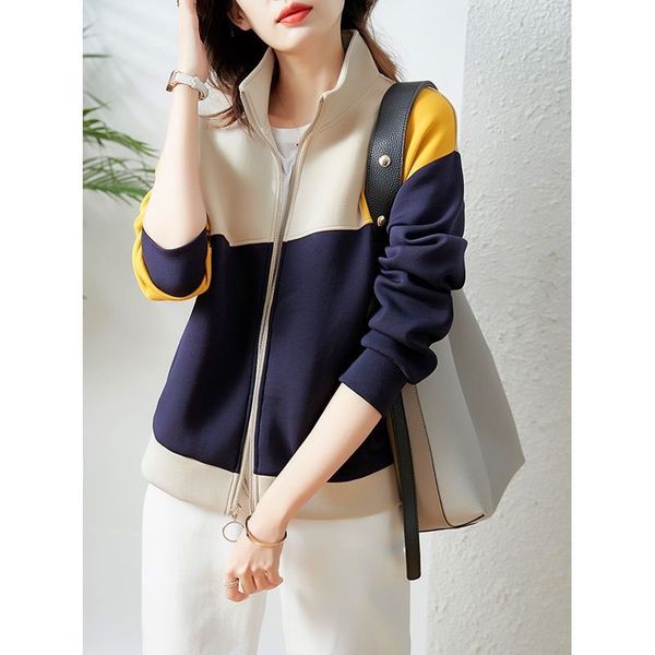 

baseball et women's spring and autumn 2021 high-end stand collar sweater sports casual et, Black